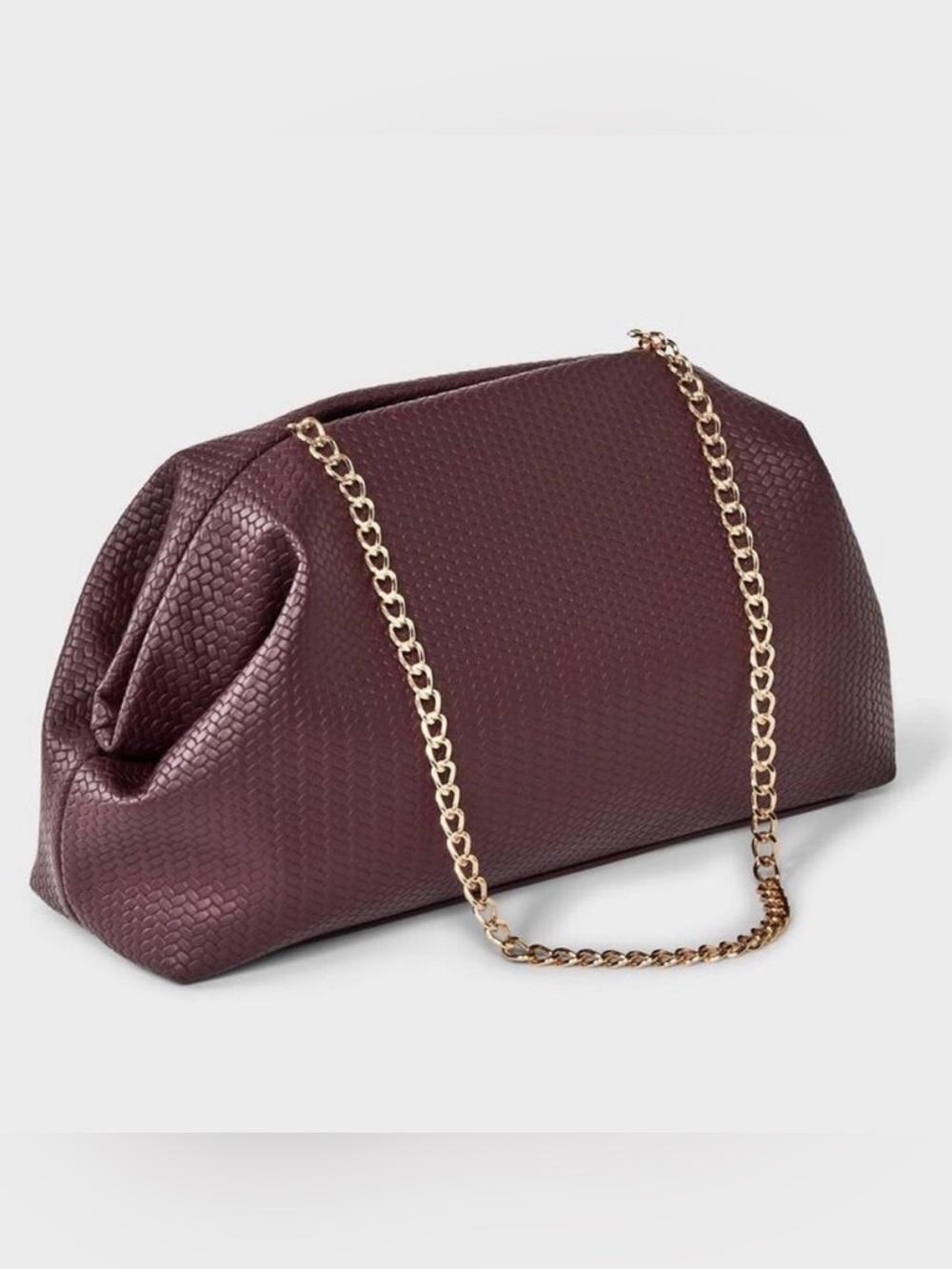a new day Burgundy Textured Clutch with Gold Chain Strap